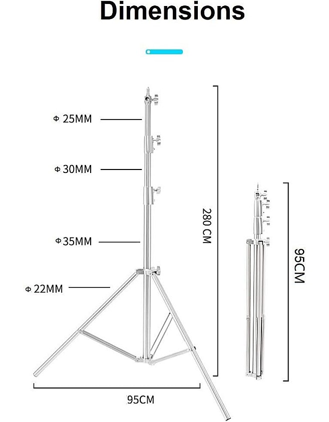 eWINNER Stainless Steel Light Stand 110in/280cm with 1/4in to 3/8in Universal Adapter