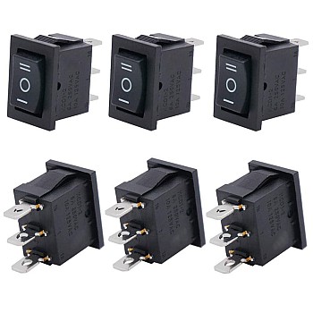 3Pcs Rocker Switch 3 Pins 3 Position ON/Off/ON AC 6A/125V 10A/250V SPDT Car Boat Black Rocker Switch Toggle-KCD1-2-103.