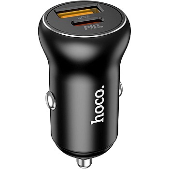 HOCO NZ5 Smooth road, car charger 2Port PD 30W and USB QC3.0, (30W / 5V / 5A), support fast charging Protocols For iPhone Samsung Xiaomi Oppo Huawei - Black