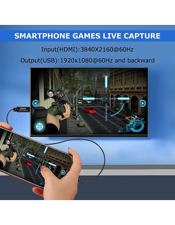 4K HDMI Video Capture Card, Cam Link Card Game Capture Card Audio Capture Adapter HDMI to USB 2.0 Record Capture Device for Streaming, Live Broadcasting, Video Conference, Teaching, Gaming(Black)