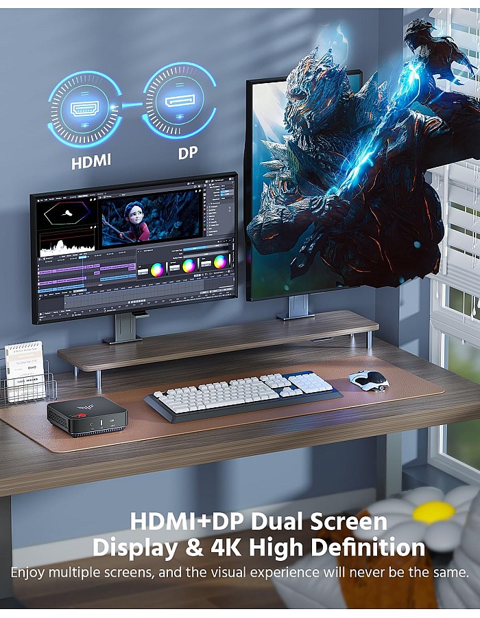 كمبيوتر ألعاب صغير من كامروي AM02Pro AMD رايزن 7 5700U 8C &&& 16T حتى 4.4 جيجاهرتز - رام 16 جيجابايت DDR4 و - مستديمة 512 جيجابايتM.2 2280 NVME SSD بقناة مزدوجة 4K يدعم