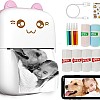 Mini Printer Portable, Inkless Sticker printer, Bluetooth Wireless mini thermal printer Compatible with iOS + Android for Journal, Memo, Photo, Print Pod Gifts for Girls Kids (Pink)