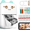 Mini Printer Portable, Inkless Sticker printer with 8 Rolls Paper, Bluetooth Wireless mini thermal printer Compatible with iOS + Android for Journal, Memo, Photo, Print Pod Gifts for Girls Kids
