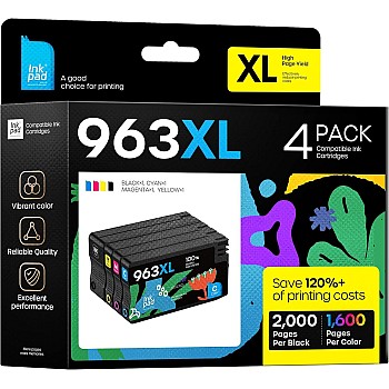 iNKPAD 963XL Multipack Cartridges for HP 963 963 XL for HP OfficeJet Pro 9010 9012 9013 9014 9015 9016 9018 9019 9020 9022 9023 9025 9026 9026 900 28 (black/Cyan/Magenta/Yellow)