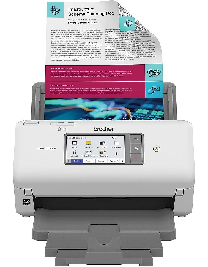 ماسح ضوئي احترافي لسطح المكتب من بروذر موديل ADS-4700W مع سرعات مسح سريع، دوبلكس، لاسلكي، مع شاشة لمس كبيرة