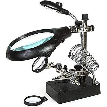 2.5 X 7.5X 10X LED Light Magnifier Helping Hand Auxiliary Clamp Alligator Clip Stand