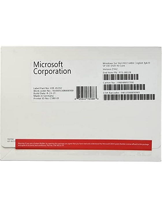 مايكروسوفت ويندوز سيرفر 2022 Std. x64 16Core [UK] DVD
