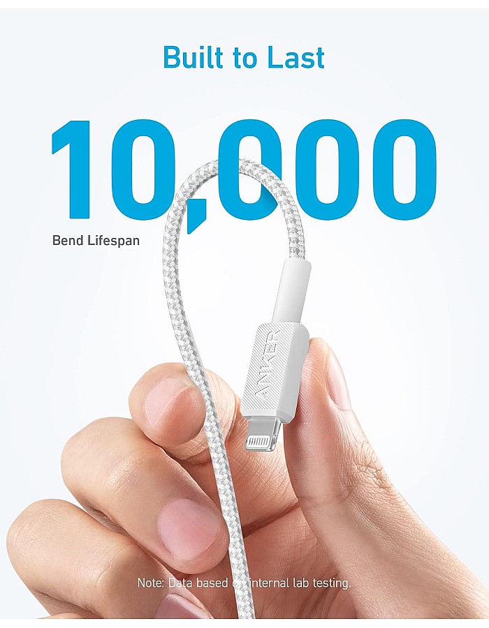 Anker 322 USB-C to Lightning Cable (Braided) 6ft,Charge an iPhone 14 Pro to 50% in just 30 minutes, MFi-Certified, 18 Months Warranty- White