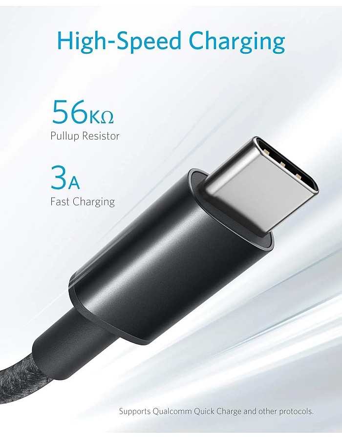 كابل USB-C الى USB A 3.0 من انكر (6 قدم/1.8 متر)، كيبل شحن مضفر من النوع سي عالي المتانة متوافق مع جميع اجهزة اندرويد والمزيد
