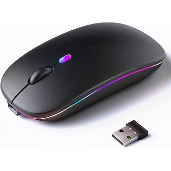 KANMABPC Wireless Bluetooth Mouse, Rechargeable LED Dual Mode Mouse (Bluetooth 5.2 and USB Receiver) Portable Silent Mouse,for Laptop/Desktop/Tablet(Black)