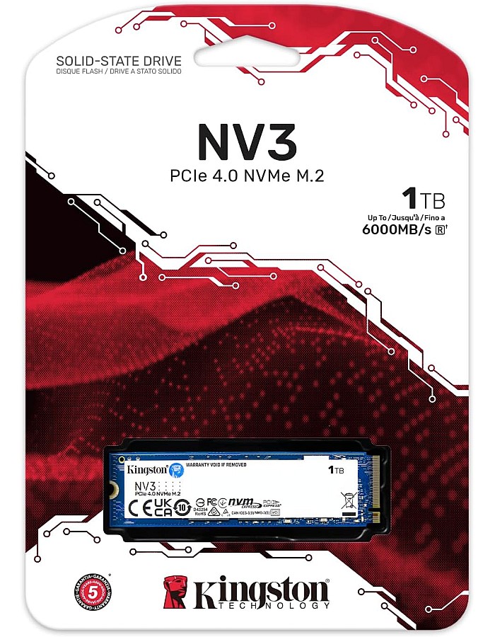 وحدة تخزين داخلية من كينجستون بسعة 1 تيرابايت موديل NV3 بتقنية NVMe واتصال PCIe متوافقة مع الكمبيوتر نوع سوليد ستيت درايف