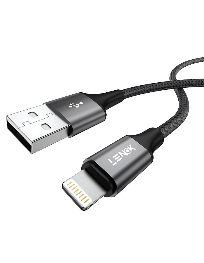 كابل شحن USB-A متوافق مع منفذ آيفون من لينوك، مغطى بالنايلون مزامنة البيانات لآيفون 14/13/12/11/X/XS/XR/8/8 بلس/SE (1 م)