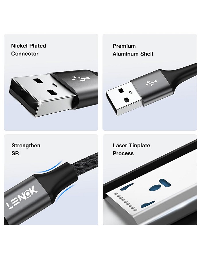 كابل شحن USB-A متوافق مع منفذ آيفون من لينوك، مغطى بالنايلون مزامنة البيانات لآيفون 14/13/12/11/X/XS/XR/8/8 بلس/SE (1 م)