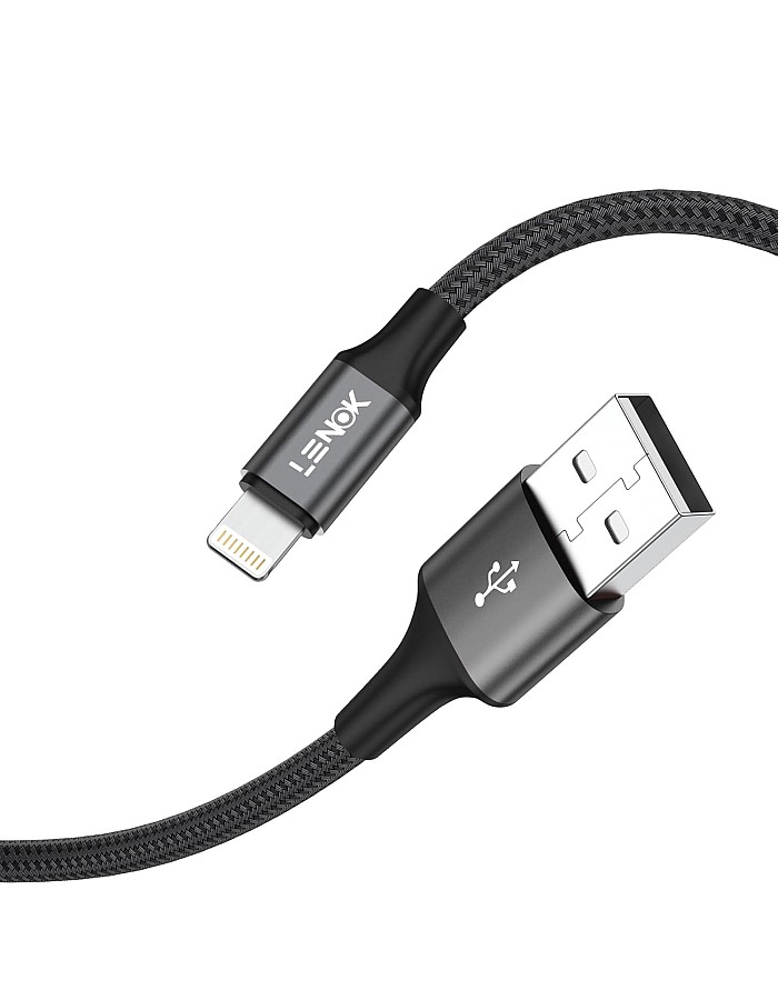 كابل شحن USB-A متوافق مع منفذ آيفون من لينوك، مغطى بالنايلون مزامنة البيانات لآيفون 14/13/12/11/X/XS/XR/8/8 بلس/SE (1 م)