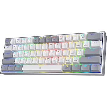 كيبورد فيز بسلك 60% للالعاب باضائة ملونة RGB K617 من ريدراجون ، ميكانيكال مدمجة بـ61 مفتاح واغطية مفاتيح بيضاء ورمادية احمر خطي يدعم مشغل برنام