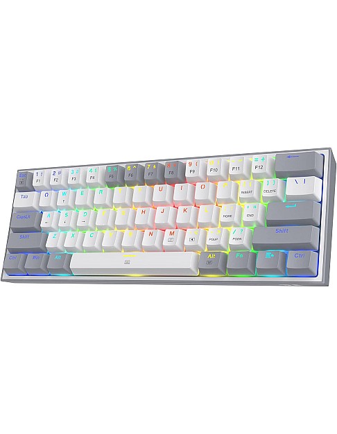 كيبورد فيز بسلك 60% للالعاب باضائة ملونة RGB K617 من ريدراجون ، ميكانيكال مدمجة بـ61 مفتاح واغطية مفاتيح بيضاء ورمادية احمر خطي يدعم مشغل برنام