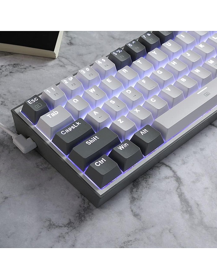 كيبورد فيز بسلك 60% للالعاب باضائة ملونة RGB K617 من ريدراجون ، ميكانيكال مدمجة بـ61 مفتاح واغطية مفاتيح بيضاء ورمادية احمر خطي يدعم مشغل برنام