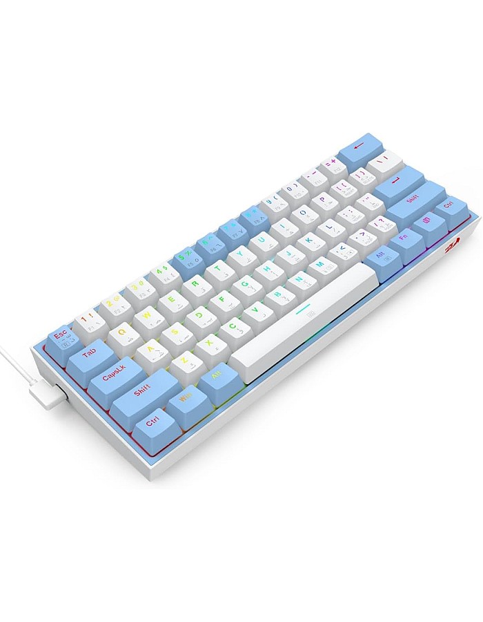 كيبورد ريدراجون USB فيز K617 بإضاءة RGB و تبديل سريع و كابل قابل للفصل، أبيض أزرق، متوافق مع PC و لابتوب، إنجليزي