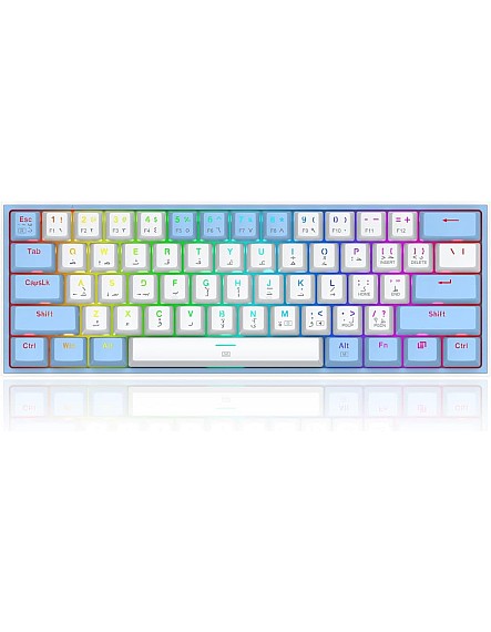 كيبورد ريدراجون USB فيز K617 بإضاءة RGB و تبديل سريع و كابل قابل للفصل، أبيض أزرق، متوافق مع PC و لابتوب، إنجليزي