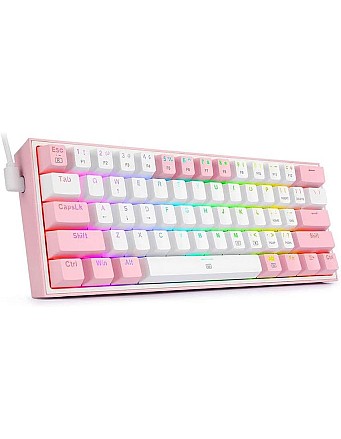 كيبورد ريدراجون USB فيز K617 بإضاءة RGB و تبديل سريع و كابل قابل للفصل، أبيض أزرق، متوافق مع PC و لابتوب، إنجليزي