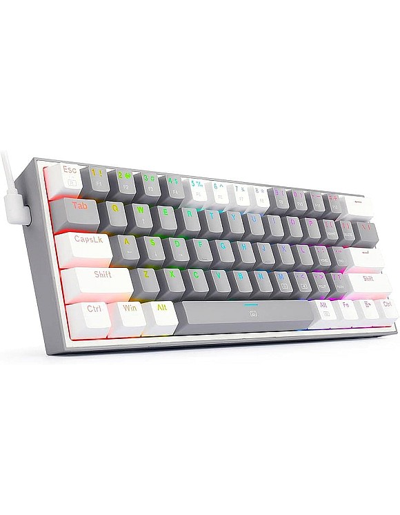 كيبورد ريدراجون USB فيز K617 بإضاءة RGB و تبديل سريع و كابل قابل للفصل، أبيض أزرق، متوافق مع PC و لابتوب، إنجليزي