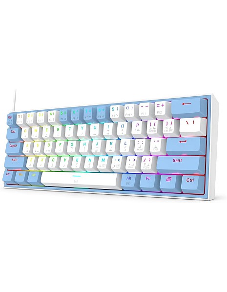كيبورد ريدراجون USB فيز K617 بإضاءة RGB و تبديل سريع و كابل قابل للفصل، أبيض أزرق، متوافق مع PC و لابتوب، إنجليزي