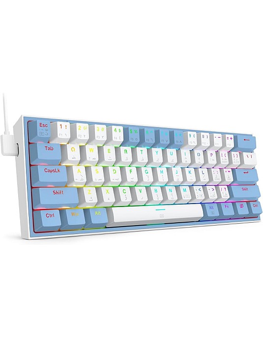 كيبورد ريدراجون USB فيز K617 بإضاءة RGB و تبديل سريع و كابل قابل للفصل، أبيض أزرق، متوافق مع PC و لابتوب، إنجليزي