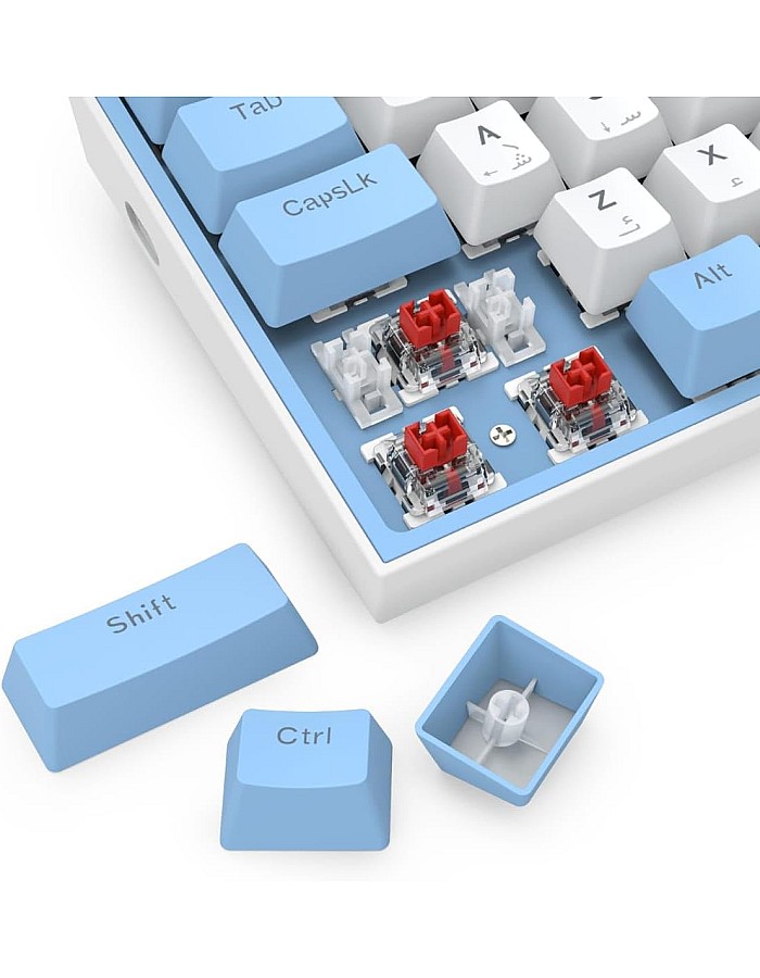 كيبورد ريدراجون USB فيز K617 بإضاءة RGB و تبديل سريع و كابل قابل للفصل، أبيض أزرق، متوافق مع PC و لابتوب، إنجليزي