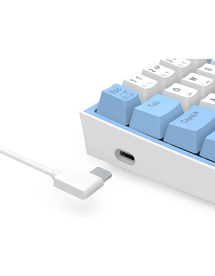 كيبورد ريدراجون USB فيز K617 بإضاءة RGB و تبديل سريع و كابل قابل للفصل، أبيض أزرق، متوافق مع PC و لابتوب، إنجليزي