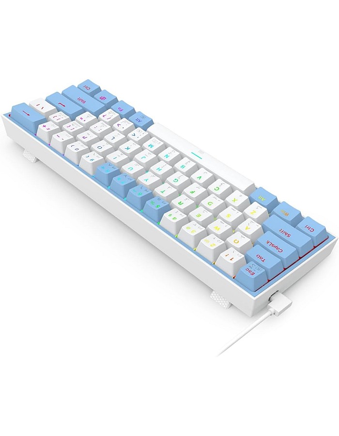 كيبورد ريدراجون USB فيز K617 بإضاءة RGB و تبديل سريع و كابل قابل للفصل، أبيض أزرق، متوافق مع PC و لابتوب، إنجليزي