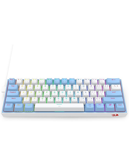 كيبورد ريدراجون USB فيز K617 بإضاءة RGB و تبديل سريع و كابل قابل للفصل، أبيض أزرق، متوافق مع PC و لابتوب، إنجليزي