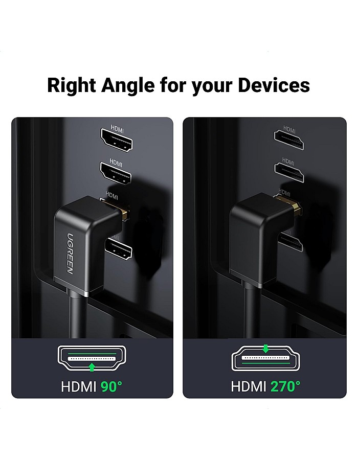 يوجرين كابل HDMI بزاوية قائمة 90 درجة بطول 2 متر - HD103 - اسود