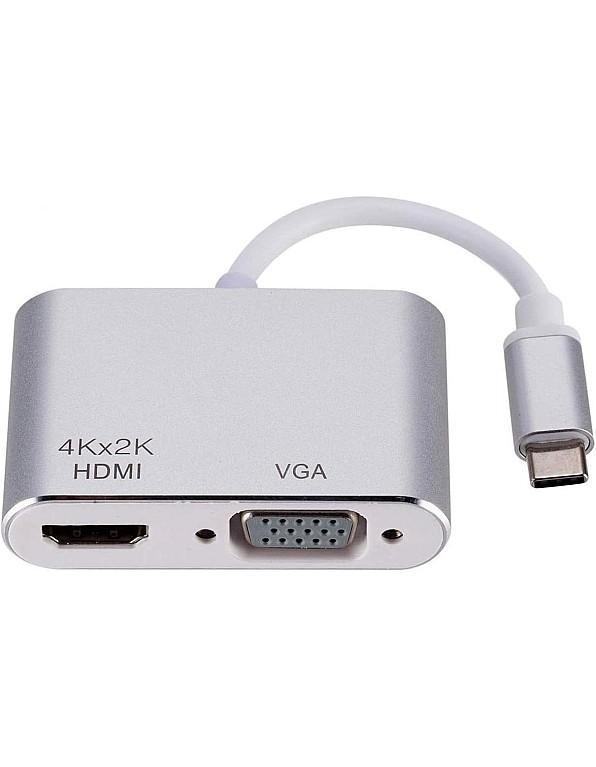 محول USB نوع سي إلى HDMI وVGA متوافق مع ثاندربولت 3 4K ماك بوك برو - كروم بيكسل - ديل XPS 13 - يوجا 910 وايباد 2018 وماك اير من يوزسيل