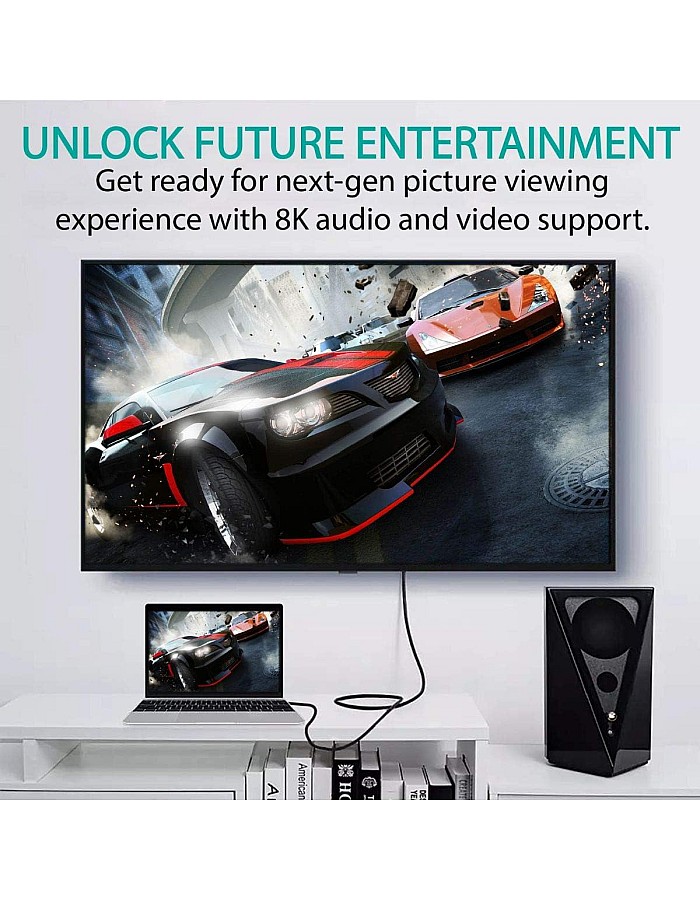 كابل HDMI 2.1 8K للفيديو بسرعة 48 جيجا/ثانية مع eARC قناة ارتداد صوتي محسنة سلك بطول 3 متر مضاد للتشابك بنظام دعم الوان HDR للشاشات وتلفزيون UHDTV والب