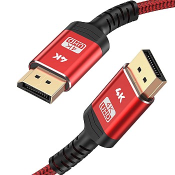 Snowkids DisplayPort to DisplayPort Cable 1m, 4K DisplayPort 1.2 Cable[4K@60Hz, 2K@165Hz, 2K@144Hz], 1.2 DP to DP Cable Gold-Plated Nylon Braided High Speed cord red
