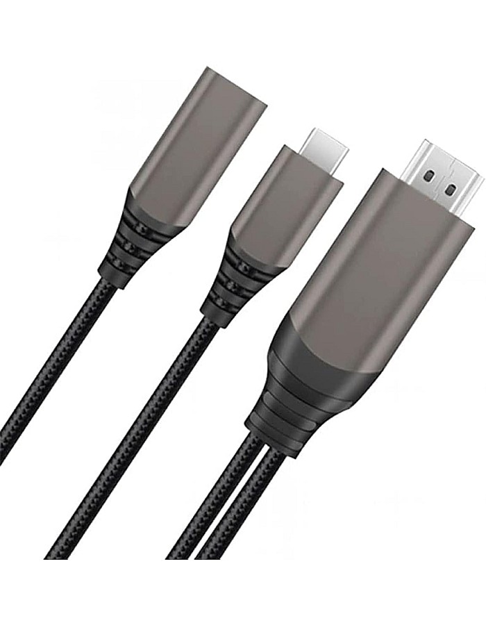 كابل HDMI للتلفزيون من ويوو اكس 10 بمنفذ Type-C الى التلفاز ويدعم نينتندو سويتش، رمادي