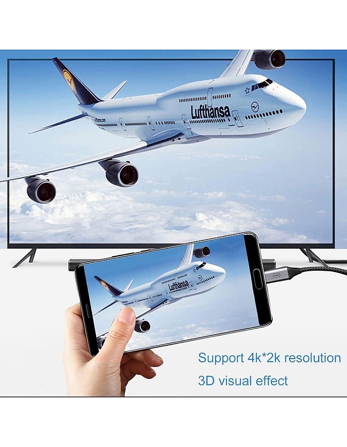 كابل HDMI للتلفزيون من ويوو اكس 10 بمنفذ Type-C الى التلفاز ويدعم نينتندو سويتش، رمادي
