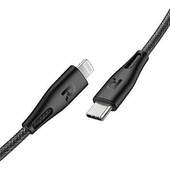 كابل USB نوع سي الى لايتنينج بطول 1.2 متر RP-CB1017 من راف باور - ملون نايلون دون اتصال
