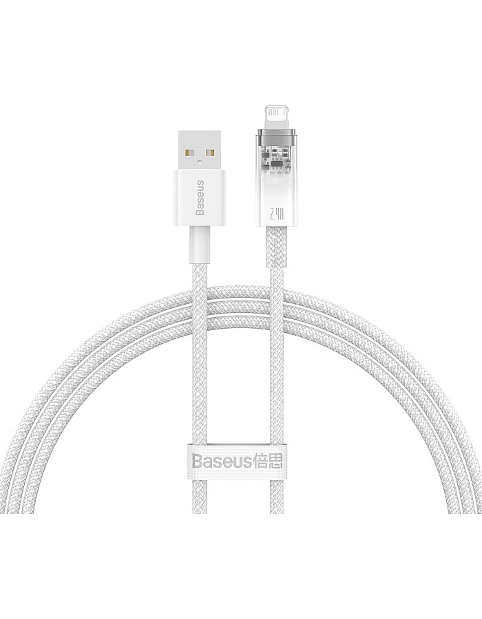 باسيوس كابل شحن سريع من سلسلة اكسبلورر مع تحكم ذكي في درجة الحرارة USB الى لايتنينج (2.4 امبير - 1 متر) - ابيض