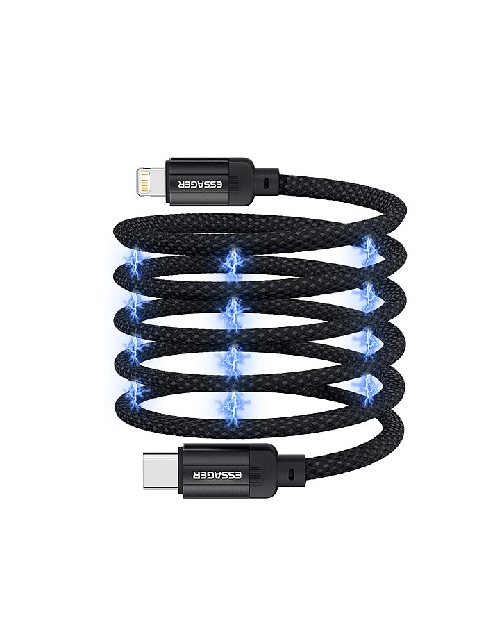 ESSAGER USB C to L Cable 29W Magnetic Spiral Cable, Charging Cable USB2.0 Supports Data Transfer at 480Mbps, Magnetic Automatic Storage, Compatible with i-Phone 14/13/12/11/SE etc (1M)
