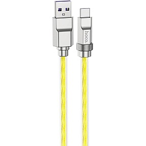 Hoco U113 - Solid 100W Silicone Fast Charging And Data Transmittion Cable (100W - 6A - 1M), USB-A To USB-C Plug, Compatible With Samsung Huawei Xiaomi Oppo - Gold