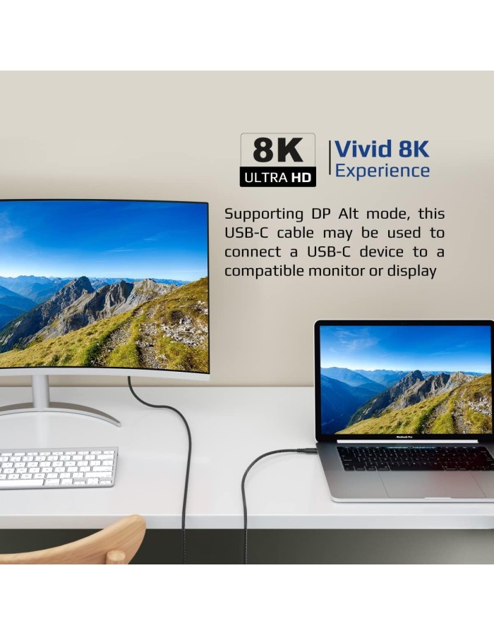 كيبل USB-C من بروميت فائق السرعة 240 واط لتوصيل الطاقة ثاندربولت 3 مع دعم شاشة 8K، مضفر ومغطى بالنايلون 100 سم وسرعة نقل 40 جيجابت في الثانية لجمي