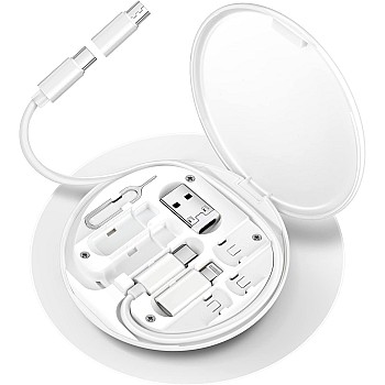 كابل بيانات USB متعدد الوظائف 60W للشحن السريع مع صندوق تخزين صغير للأدوات الإلكترونية الرقمية ومجموعة دبابيس إزالة البطاقات من كيو شوب®، ل