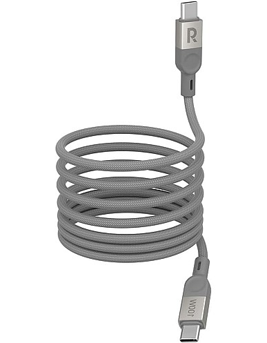 كابل شحن سريع مغناطيسي بتصميم مضفر بقدرة 100 وات من USB من النوع سي إلى USB من النوع سي، لون رمادي، طول 1.2 متر، موديل RP-CB1039 من راف باور