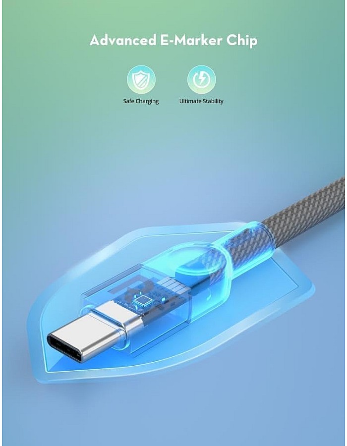 كابل شحن سريع مغناطيسي بتصميم مضفر بقدرة 100 وات من USB من النوع سي إلى USB من النوع سي، لون رمادي، طول 1.2 متر، موديل RP-CB1039 من راف باور
