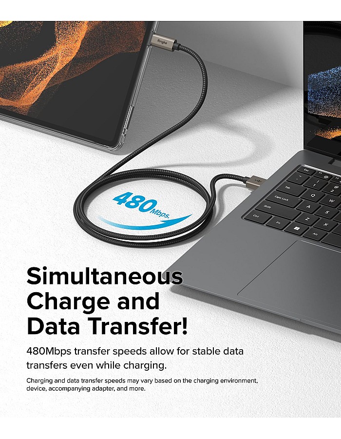 كابل أساسي USB نوع A الى USB نوع C للشحن السريع ونقل البيانات خالي من التشابك من النوع A الى نوع C بقوة 60 وات لسلسلة آيفون 15 و16 وجالاكسي وبيكسل و