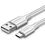 محول كابل USB نوع ايه 2.0 الى سي من يوجرين بطول 2 متر لون ابيض تلفزيون مشغل الموسيقى سماعة حاسوب محمول باور بنك مكبر صوت جهاز العرض هاتف ذكي مح