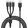كابل بلاتينيوم USB-A إلى نوع C/مايكرو/لايتنينج 3 في 1 للشحن السريع بقوة 3.1 امبير بتصميم مضفر بالنايلون المتين بطول 1.2 متر من دبليو اي دبليو يو،