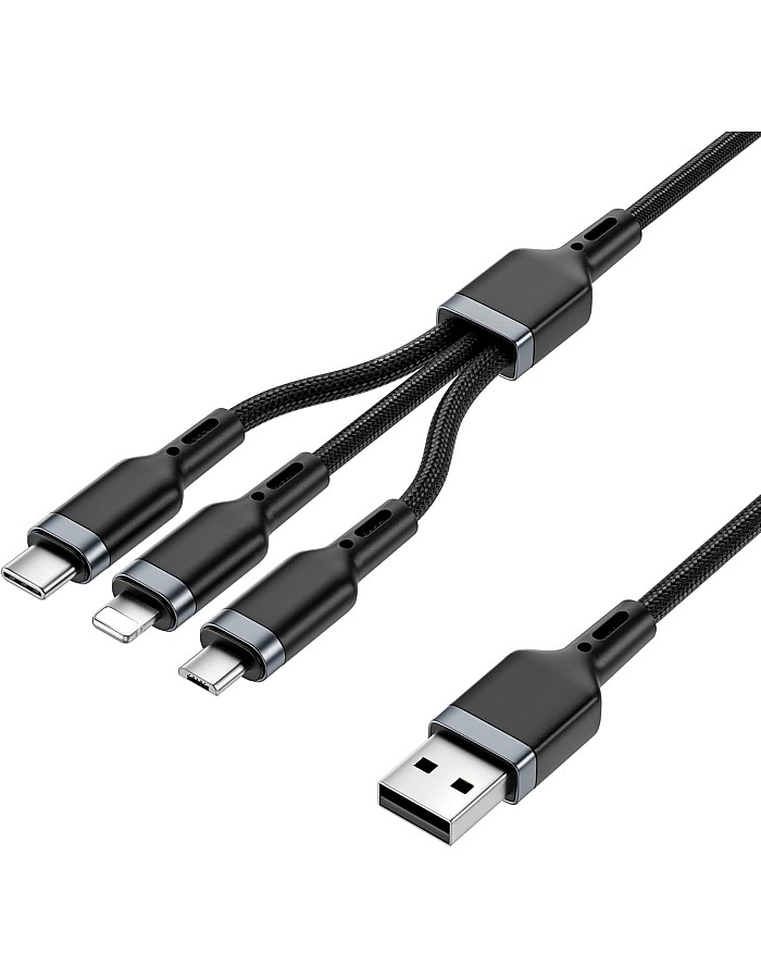 كابل بلاتينيوم USB-A إلى نوع C/مايكرو/لايتنينج 3 في 1 للشحن السريع بقوة 3.1 امبير بتصميم مضفر بالنايلون المتين بطول 1.2 متر من دبليو اي دبليو يو،