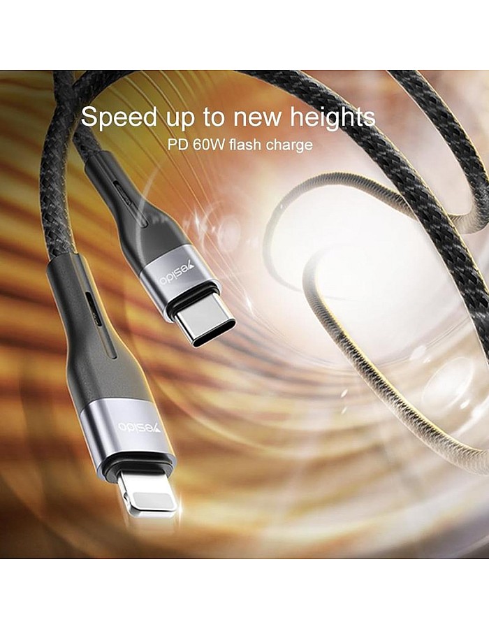 كابل شحن ونقل بيانات من USB-C إلى USB-C بقدرة 60W موديل CA156 من يسيدو بطول 1 متر، لون أسود